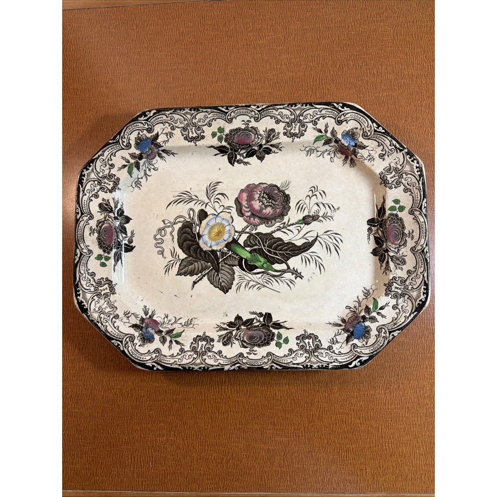 Antique: 1800'S E. Challinor Tunstall "ROSE" China Platter 13.5" By 10" Rare